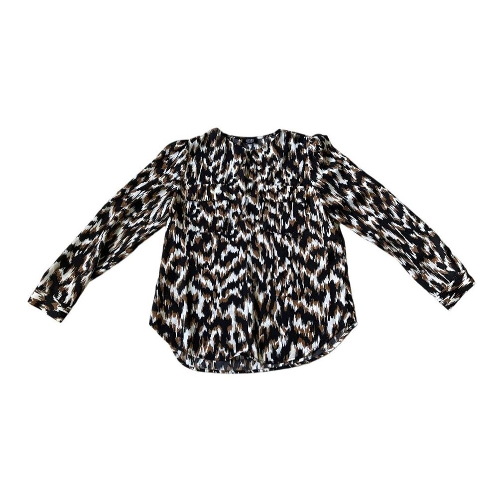 Jones New York Signature Womens Long Sleeve Blouse Leopard Print Medium